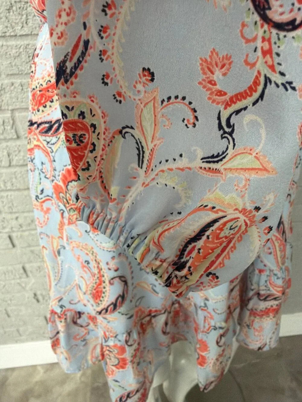 Jun & Ivy Women's Light Blue & orange Paisley Faux Wrap Mini Dress Size M